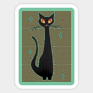 Op-Art Hip Cat Mid Century Anime (red background) Sticker